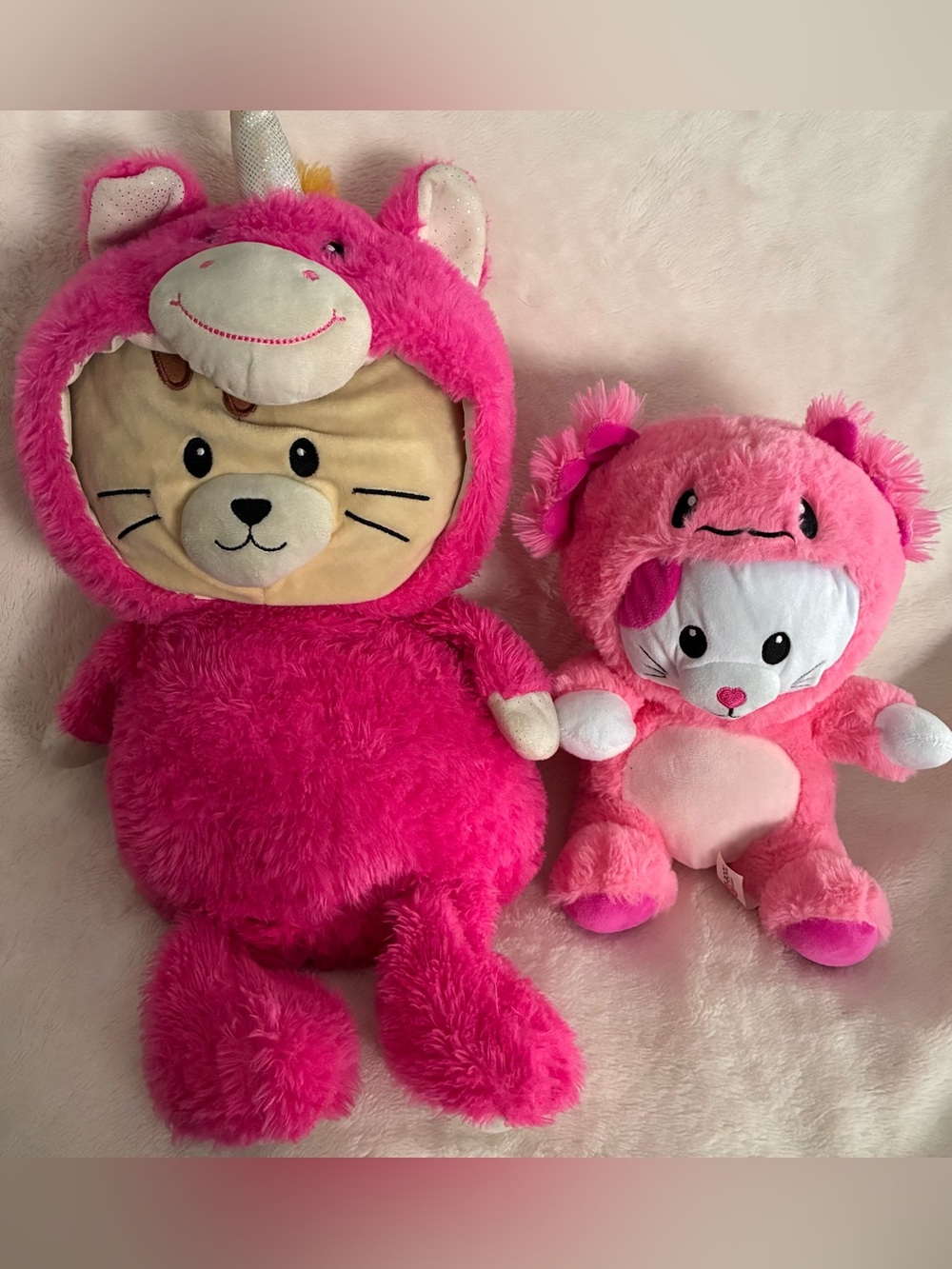 Pink Cat Kitten Unicorn Costume and Splish The Axolotl Cat Plush Stuffed Animals